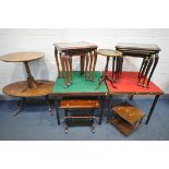 A SELECTION OF MAHOGANY OCCASIONAL FURNITURE, to include two nest of three tables, two folding games