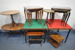 A SELECTION OF MAHOGANY OCCASIONAL FURNITURE, to include two nest of three tables, two folding games