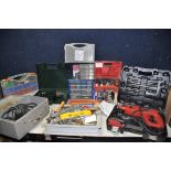 A SELECTION OF POWERTOOLS to include a Metabo SBE655 drill in original case, Parkside PEBH780