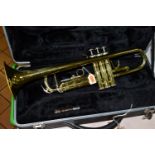 A PRELUDE BY BACH BRASS COLOURED CORNET Serial no AD17506004 with mouthpiece and case ( one valve