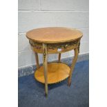 A LOUIS XVI OVAL SIDE TABLE, with brass mounts, a single drawer and undershelf, width 55cm x depth