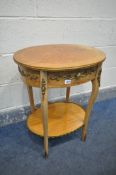 A LOUIS XVI OVAL SIDE TABLE, with brass mounts, a single drawer and undershelf, width 55cm x depth