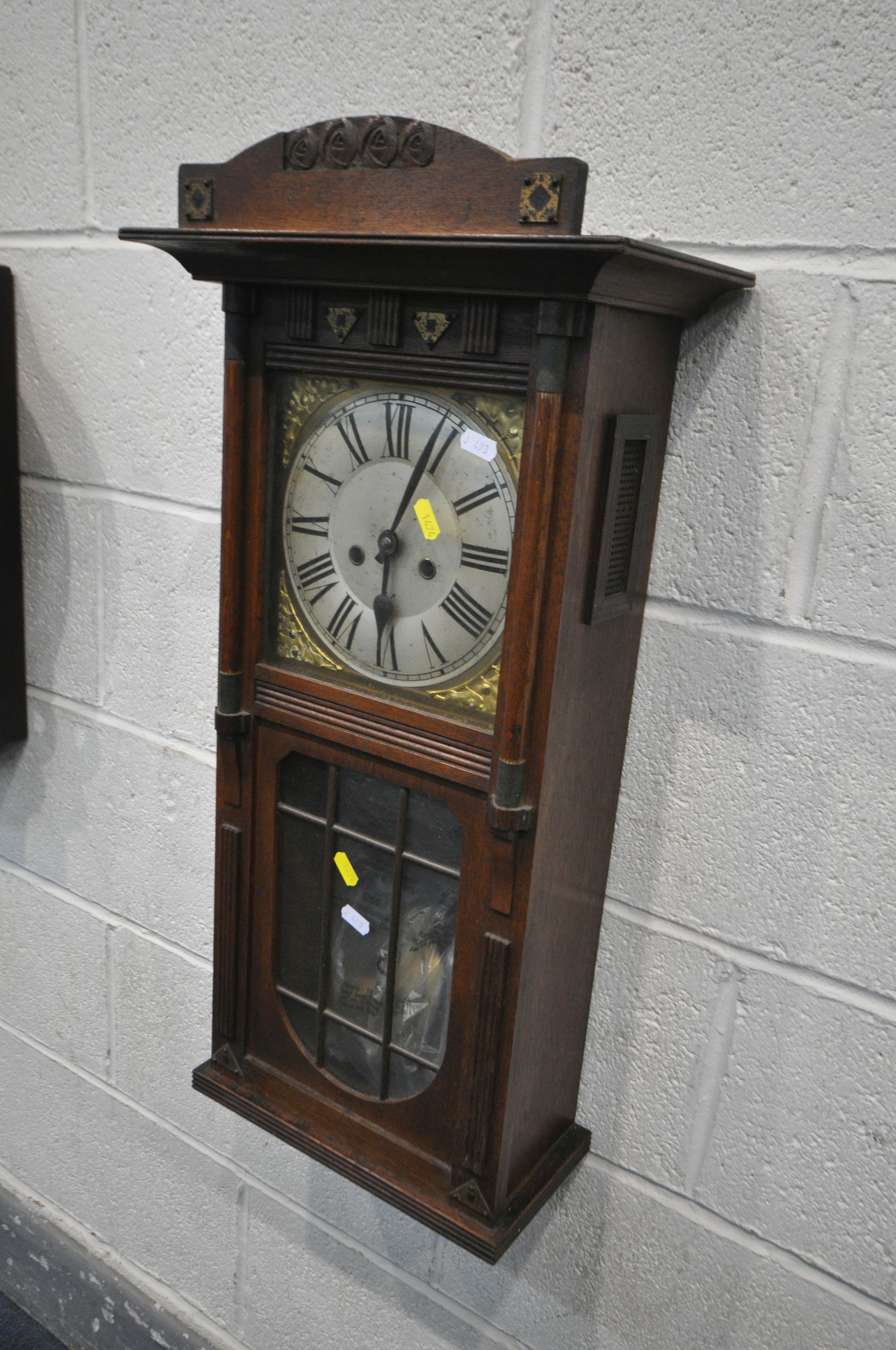 A 19TH CENTURY MAHOGANY DROP DIAL WALL CLOCK with a painted enamel dial, drop 58cm (condition:- - Image 2 of 3