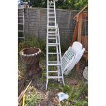 AN ALUMINIUM DOUBLE EXTENSION LADDER 3.5m long closed and a set of aluminium steps (2)