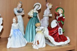 SIX ROYAL DOULTON FIGURINES, comprising Pretty Ladies Petites 'Christmas Day 2010' HN5411, with