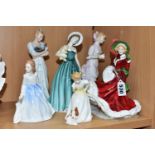 SIX ROYAL DOULTON FIGURINES, comprising Pretty Ladies Petites 'Christmas Day 2010' HN5411, with