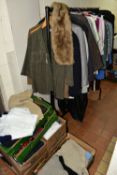 SEVEN BOXES AND LOOSE LADIES' AND SOME MEN'S CLOTHING, to include coats, jackets, knitwear, blouses,