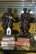 TWO REPRODUCTION BRONZE SCULPTURES AFTER MICHAEL ANGELO, comprising 'The thinker' from the tomb of