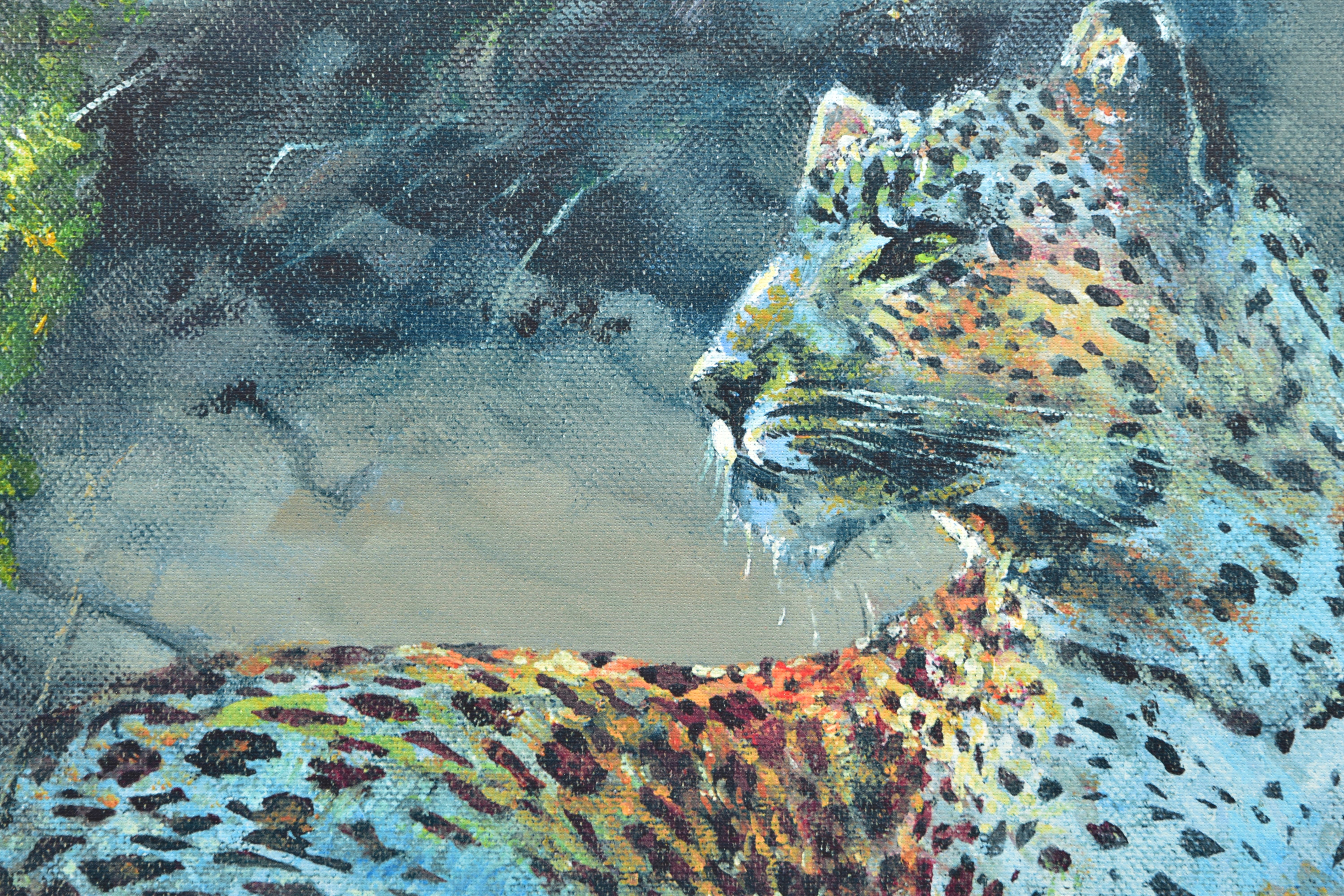 ROLF HARRIS (AUSTRALIA 1930) 'LEOPARD RECLINING AT DUSK' limited edition print on canvas 129/195, - Bild 4 aus 7