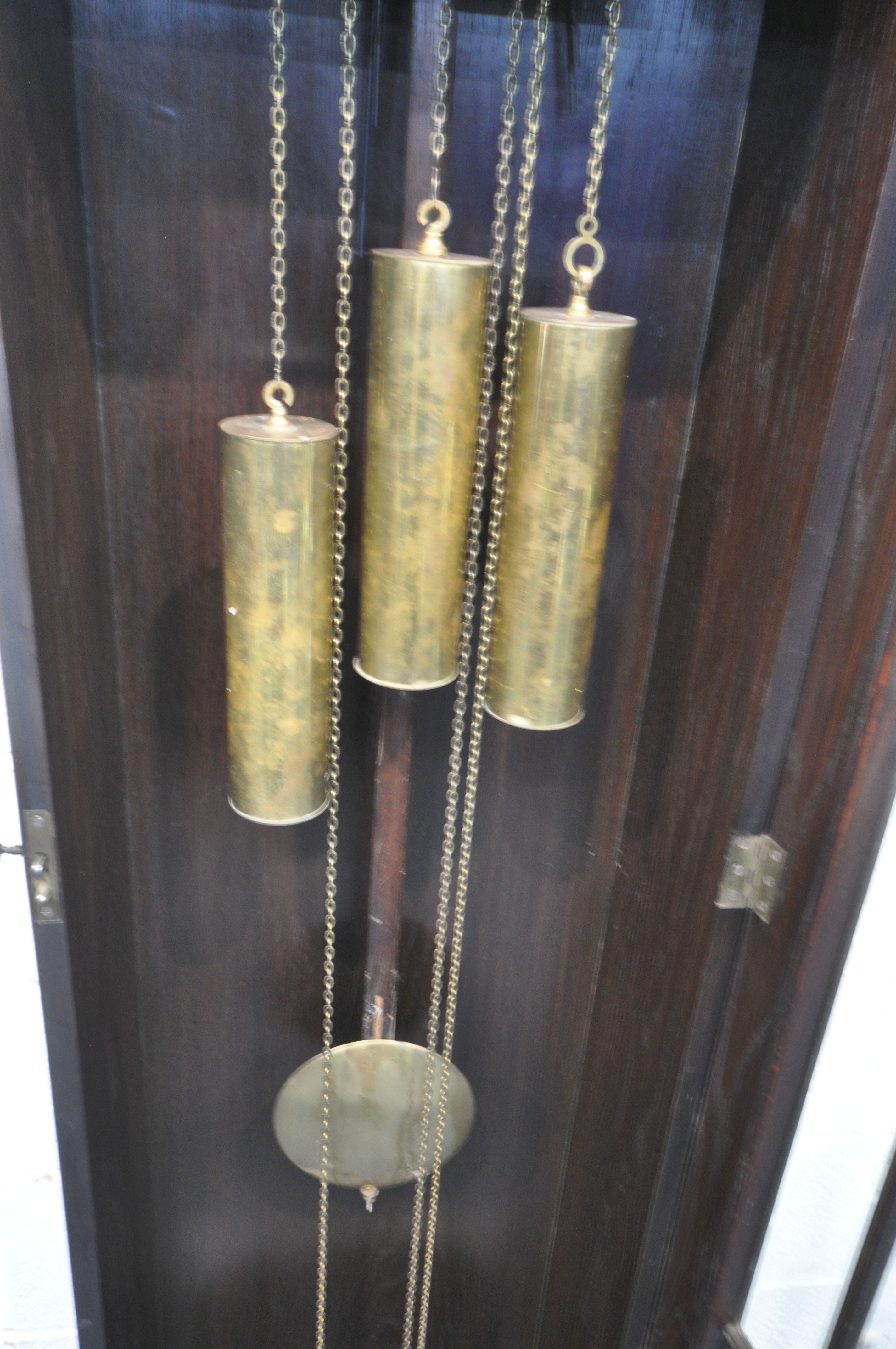 A 20TH CENTURY OAK CHIMING LONGCASE CLOCK, with a full length door, enclosing a brass and silvered - Image 3 of 3