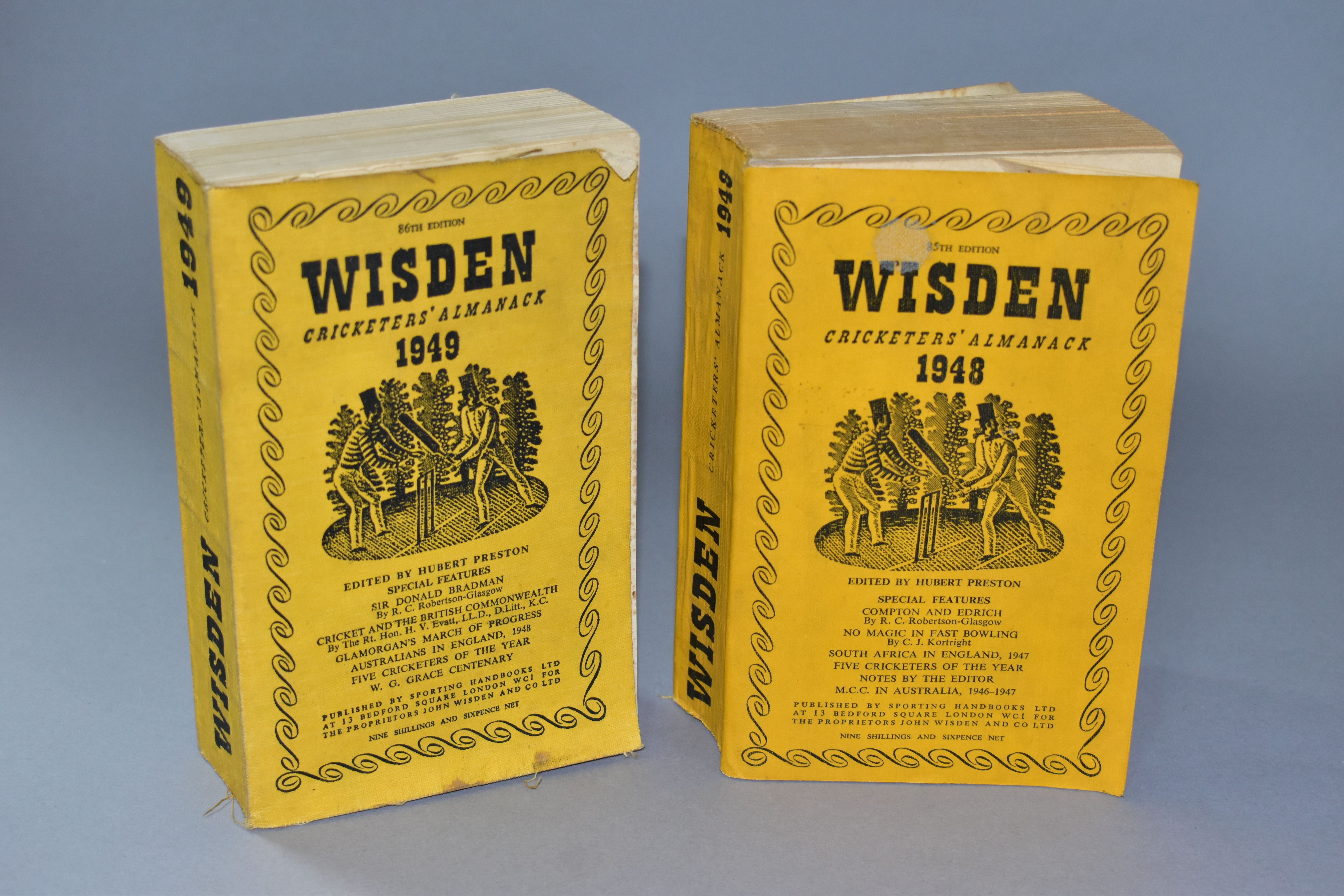TWO VOLUMES OF WISDEN CRICKETER'S ALMANACK, dates 1948 and 1949, (2) ( Condition report: both have