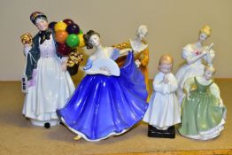 SIX ROYAL DOULTON LADY AND GIRL FIGURES, comprising 'Biddy Penny Farthing' HN1843, 'Bedtime' HN1978,