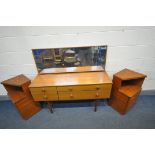 AN AVALON TEAK DRESSING TABLE, with a single rectangular mirror, and for assorted drawers, length