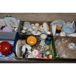 MIXED CERAMICS & GLASS, five boxes and loose to include table and kitchenware, drinking glasses,