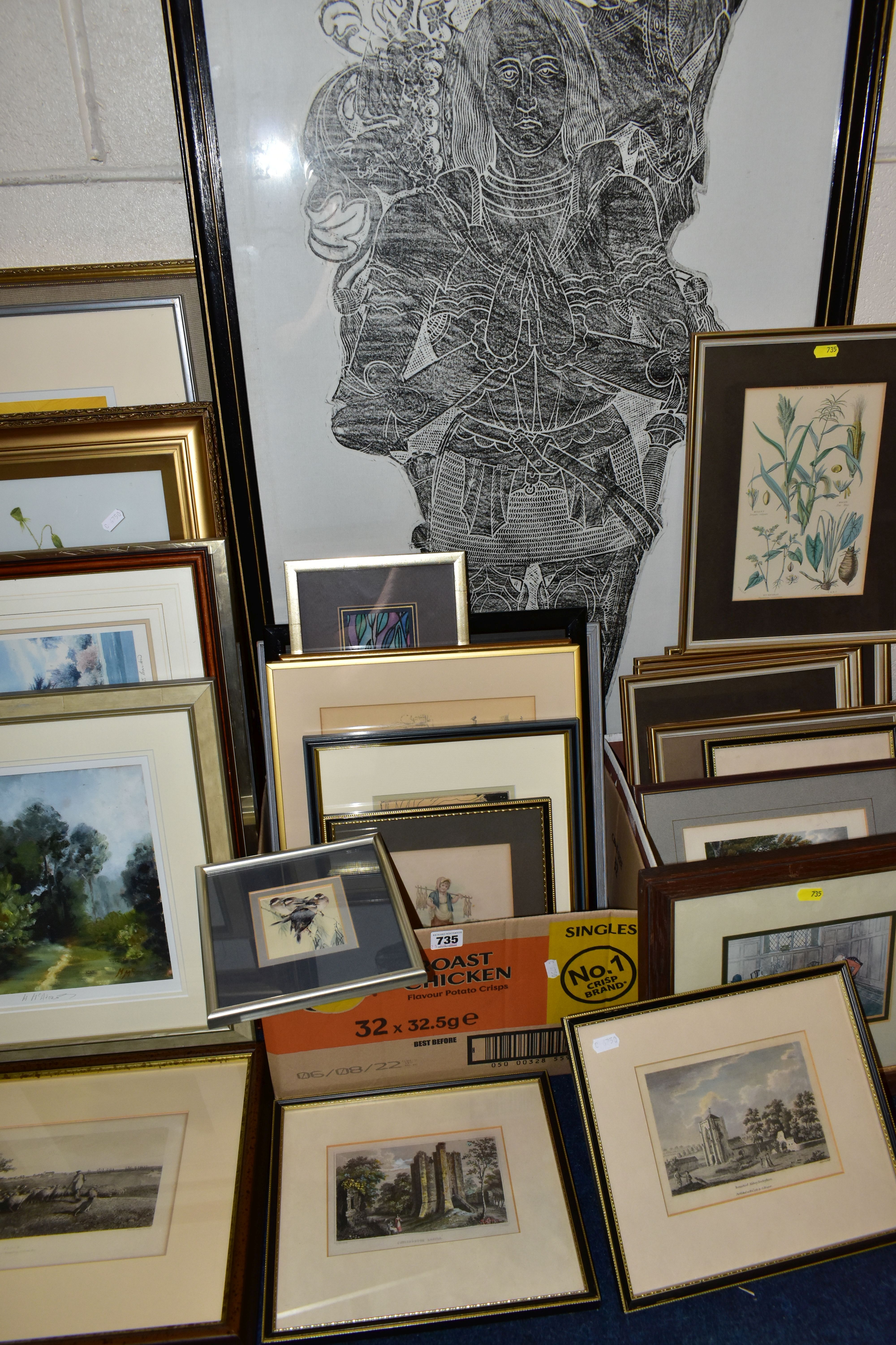 THREE BOXES AND LOOSE PICTURES AND PRINTS ETC, to include Victorian topographical prints, a signed