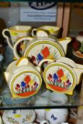 FIVE PIECES OF MOORLAND CHELSEA WORKS BURSLEM 'CROCUS' PATTERN POTTERY BY DEAN SHERWIN, comprising a