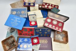 A VEG BOX CONTAINING COIN SETS AND LOOSE COINAGE, to include Bahamas, Turks and Caicos Prince