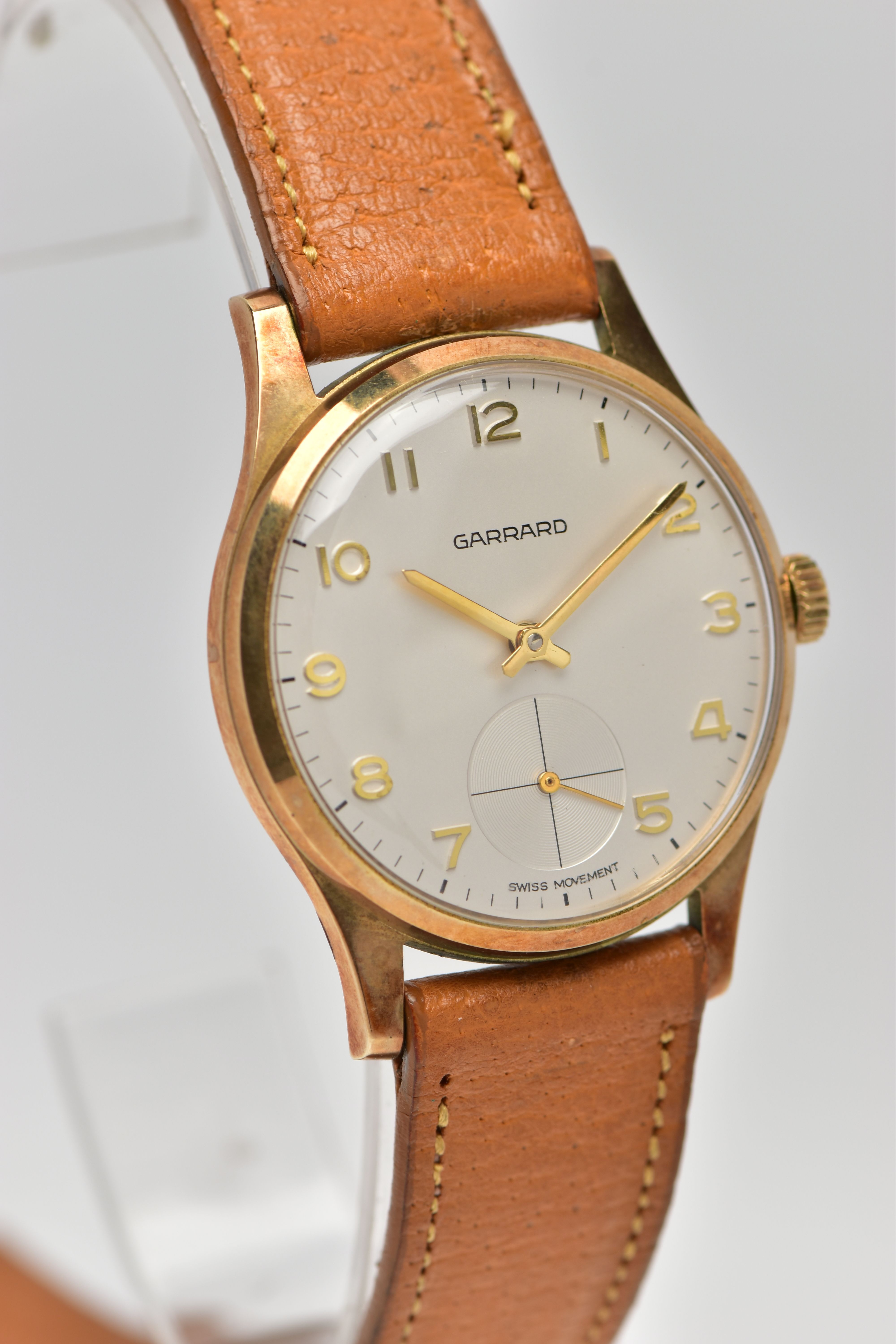 A 9CT GOLD 'GARRARD' WRISTWATCH, hand wound movement, round white dial signed 'Garrard' 'Swiss - Bild 2 aus 6