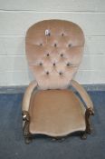 A VICTORIAN WALNUT HIGH BACK CHAIR, with open scrolled armrests, and cabriole front legs, width 45cm