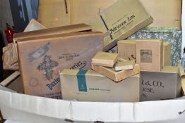 VINTAGE BOXES, ADVERTISING MATERIAL AND LADIES ACCESSORIES comprising thirteen empty cardboard boxes