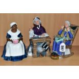 THREE ROYAL DOULTON SEATED FIGURINES, comprising 'Royal Govenor's Cook' HN2233, 'Schoolmarm'