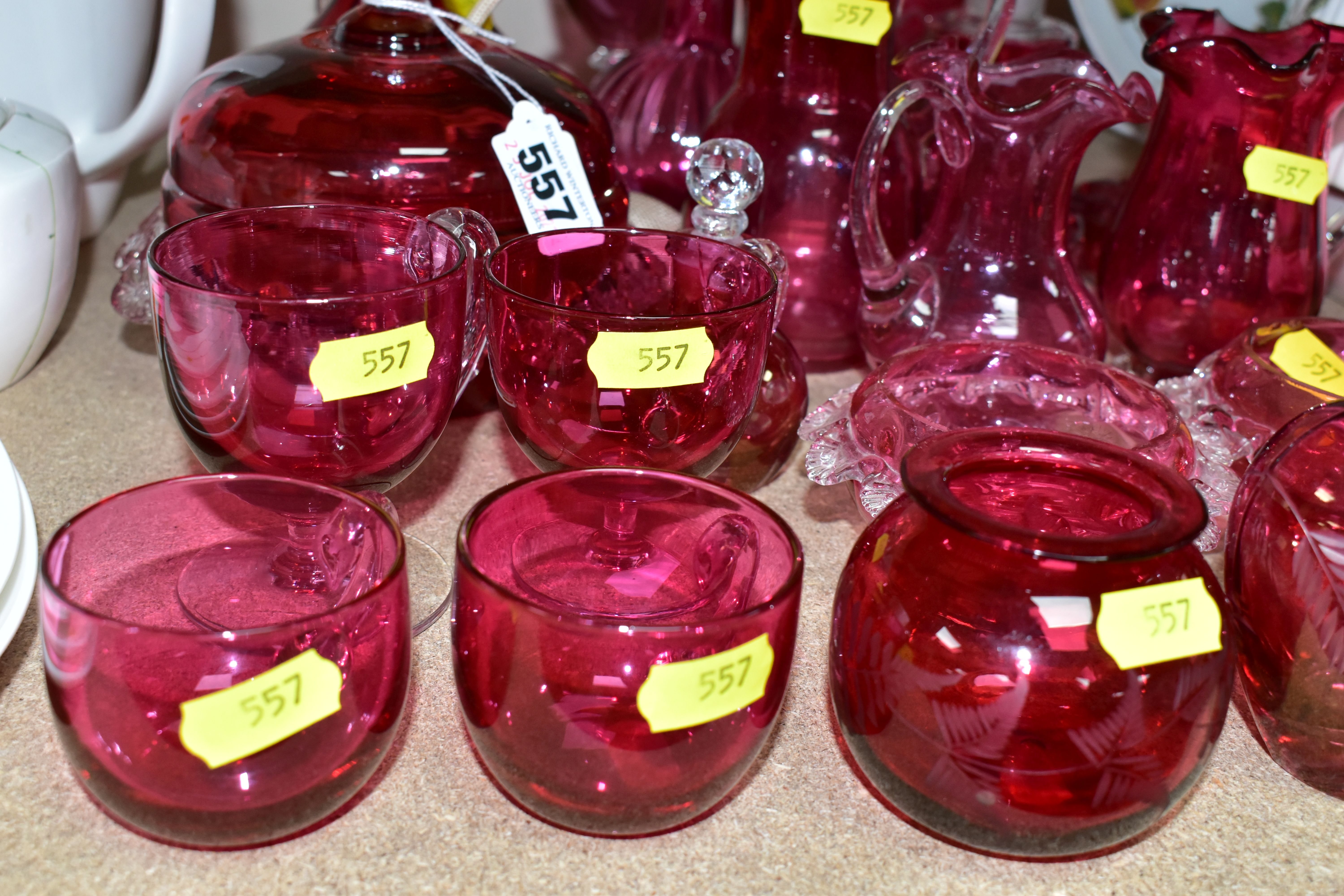 A COLLECTION OF CRANBERRY GLASSWARE, comprising two cut glass decanters, height 26cm, 15cm, with - Bild 2 aus 6