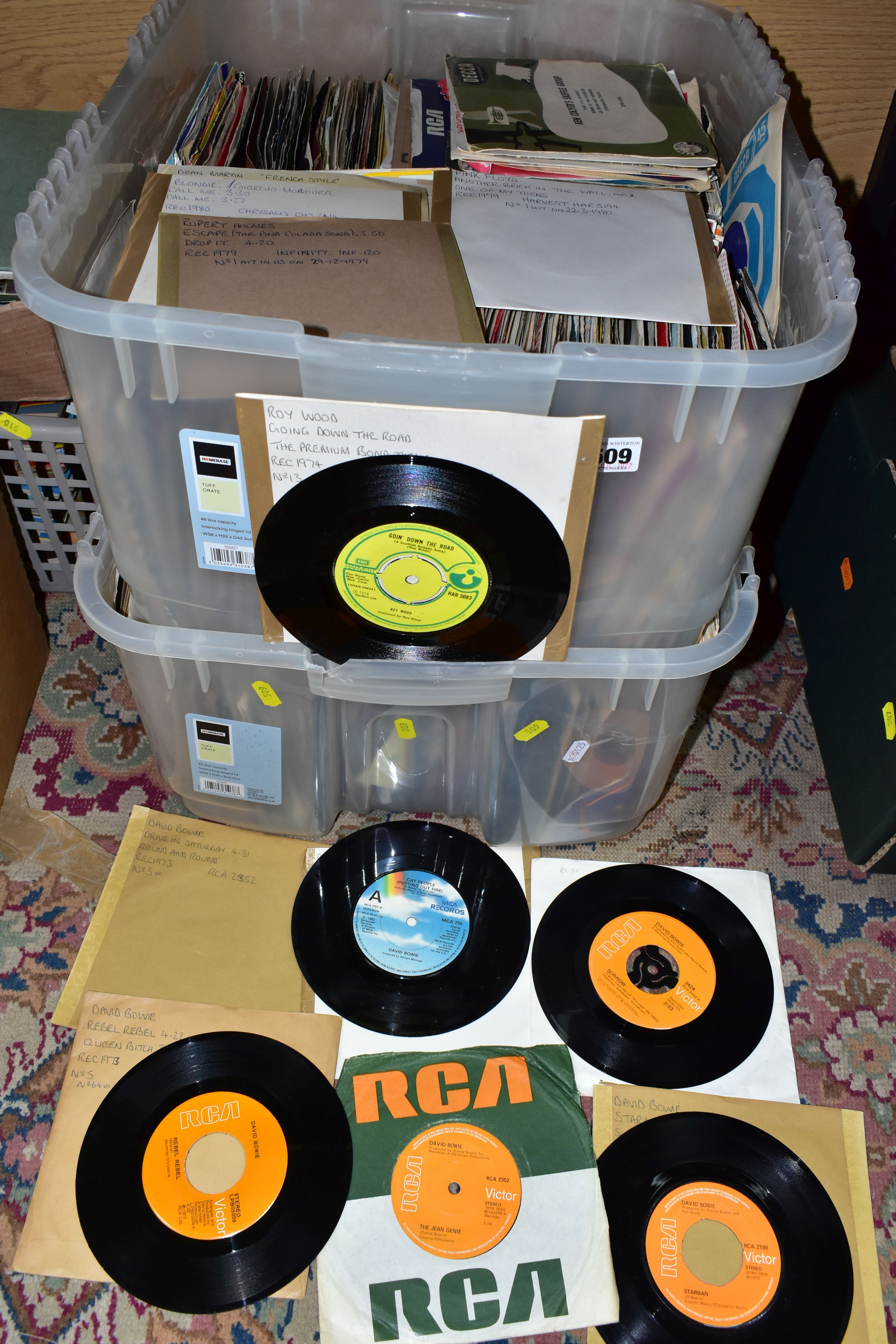TWO BOXES OF RECORDS 45s, to include a collection of approximately five hundred 1960s and 1980s