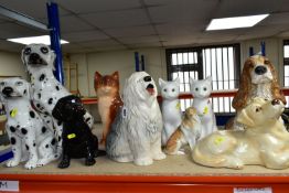 A GROUP OF CERAMIC CATS AND DOGS, to include a Royal Doulton Old English Sheepdog, marked 2232 on