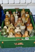 A BOX OF SALT GLAZED DRINKS BOTTLES etc to include Ginger Beer and stone beer bottles by Thompson's,