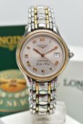 A 'LONGINES' WRISTWATCH, round silver dial signed 'Longines, Golden wing', Roman numerals, date