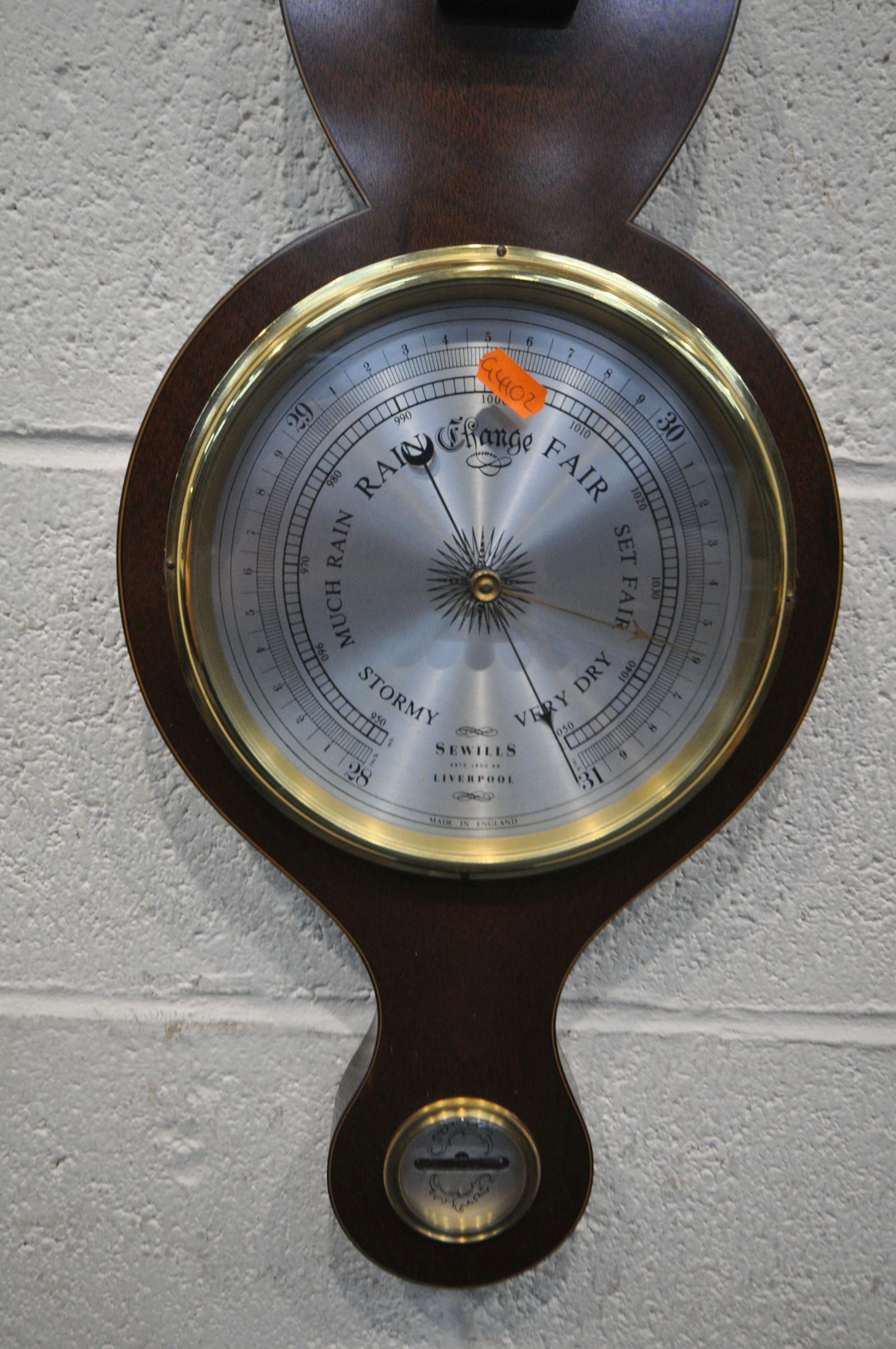 AN EDWARDIAN STYLE SEWILLS OF LIVERPOOL WHEEL BAROMETER, height 96cm - Image 2 of 2