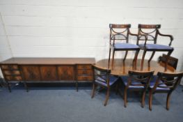 A MAHOGANY TWIN PEDESTAL DINING TABLE, with one additional leaf, extended length 214cm x closed