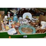 TWO BOXES OF CERAMICS AND GLASS, to include a group of Beswick and other horses/foals (sd), a