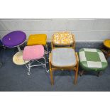 A MID CENTURY CIRCULAR STOOL, stamped 'Erzeugnis Lusch' underneath, a near pair of white painted