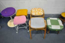 A MID CENTURY CIRCULAR STOOL, stamped 'Erzeugnis Lusch' underneath, a near pair of white painted