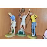 THREE SPORTS THEMED ROYAL DOULTON FIGURINES, comprising Teeing Off HN3276 issued 1990 - 1997,