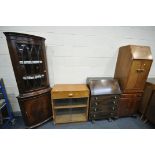 A SELECTION OF LOUNGE FURNITURE, to include an oak bureau (missing backboard) a walnut bureau,