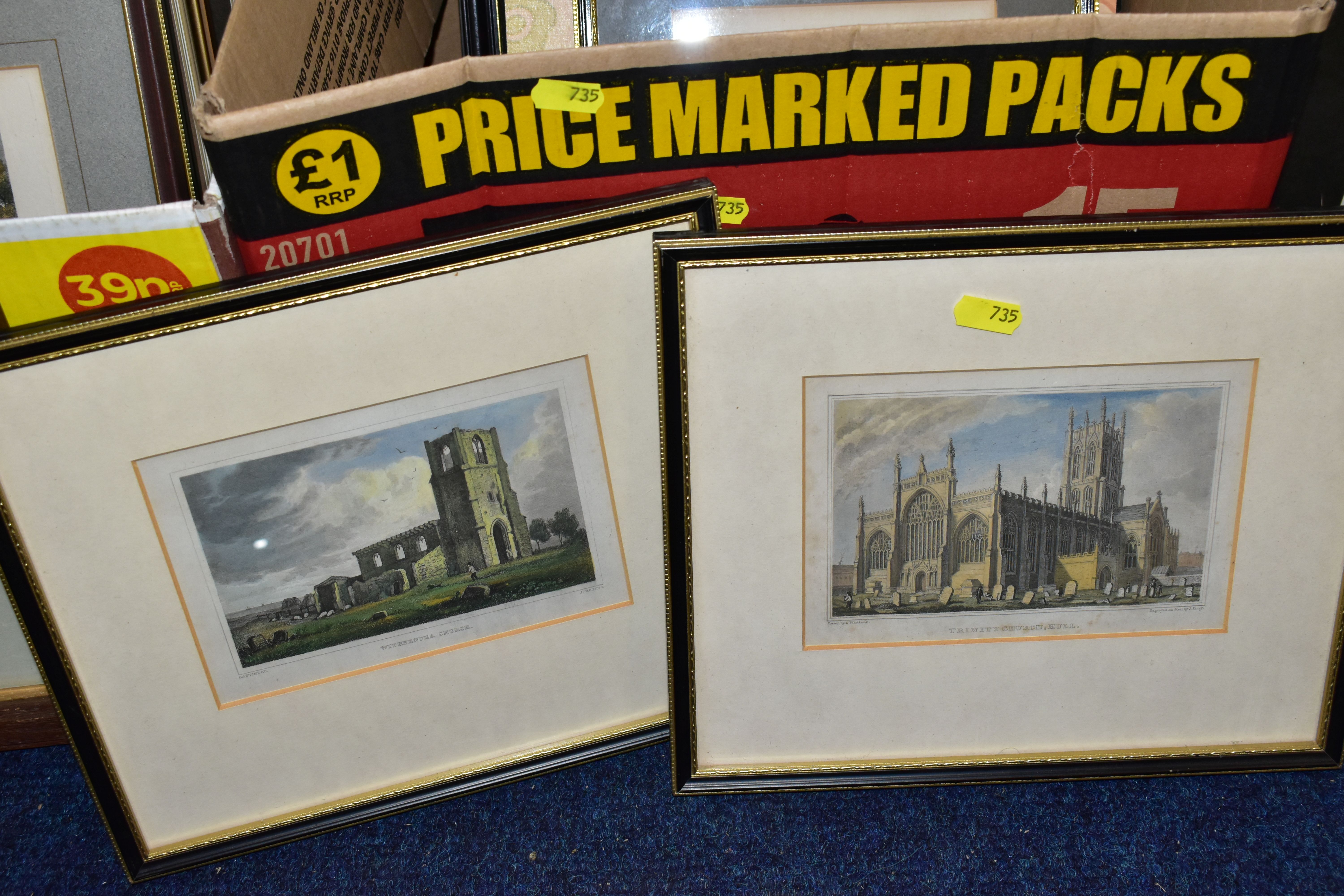 THREE BOXES AND LOOSE PICTURES AND PRINTS ETC, to include Victorian topographical prints, a signed - Image 2 of 5