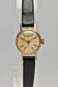 A LADIES 9CT GOLD 'LONGINES' WRISTWATCH, hand wound movement, round champagne dial, signed 'Longines