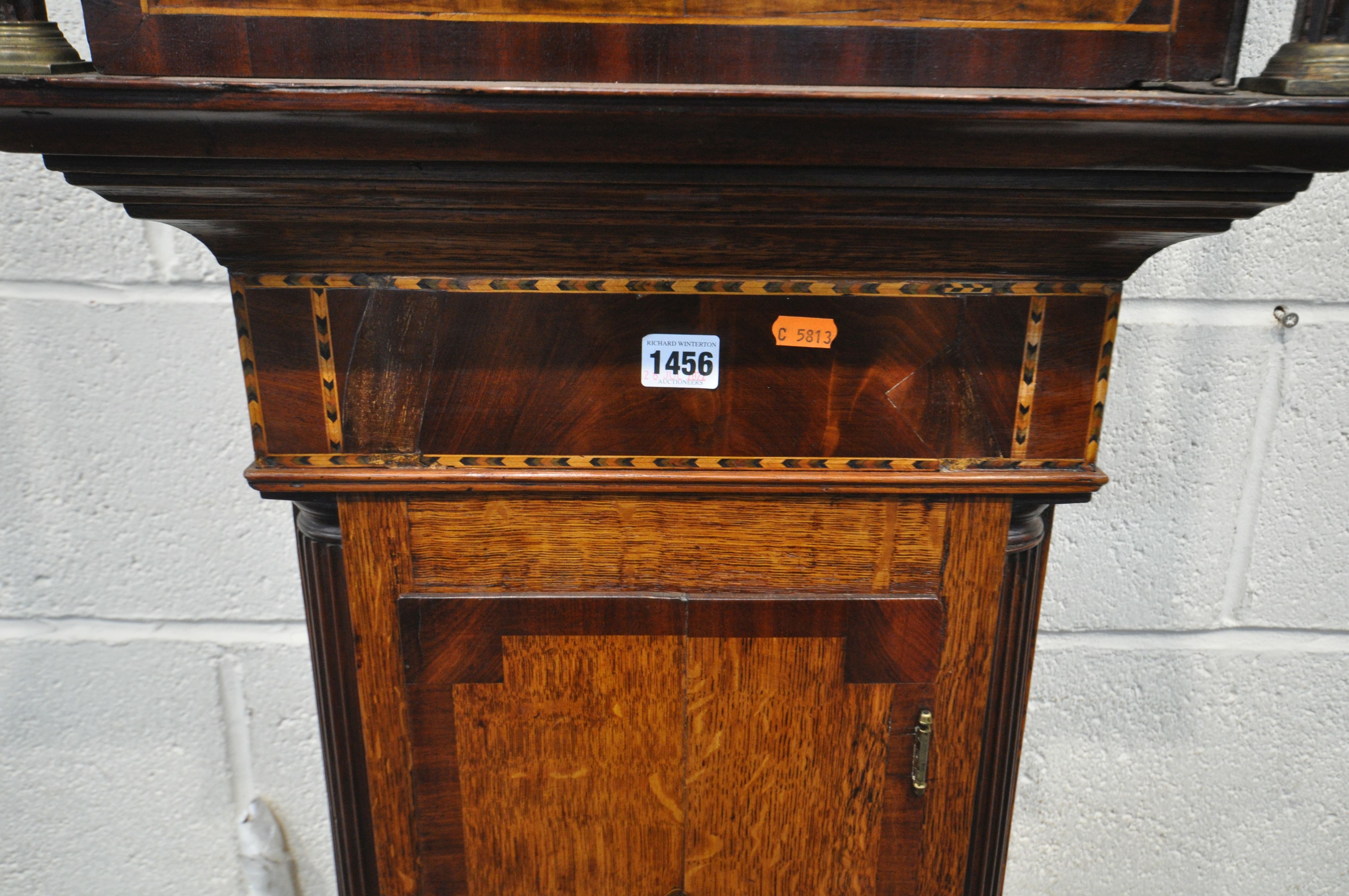 A GEORGE III OAK, CROSSBANDED MARQUETRY INLAID EIGHT DAY LONGCASE CLOCK, signed William Morris of - Image 6 of 8