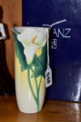 A BOXED FRANZ PORCELAIN VASE, with moulded calla lily, model no FZ00003, height 16.5cm (1) (