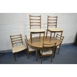 A MID CENTURY OVAL TEAK EXTENDING DINING TABLE, with a single additional leaf, extended length 138cm