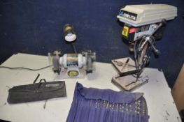 A DELTA W4061T DRILL PRESS along with a Delta W0252 bench grinder (both PAT pass and working) and