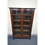 A 19TH CENTURY MAHOGANY GLAZED TWO ECCLESIASTICAL BOOKCASE, enclosing four adjustable shelves, on