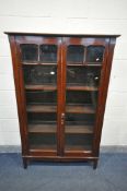 A 19TH CENTURY MAHOGANY GLAZED TWO ECCLESIASTICAL BOOKCASE, enclosing four adjustable shelves, on