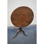 A GEORGIAN MAHOGANY CIRCULAR TILT TOP TRIPOD TABLE, diameter 70cm x height 68cm, and a small oak