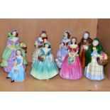 EIGHT COALPORT FIGURINES, comprising early figurines Daisy, Edyth, Lady Rose, Bridesmaid (large