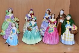 EIGHT COALPORT FIGURINES, comprising early figurines Daisy, Edyth, Lady Rose, Bridesmaid (large