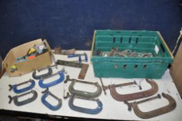 A COLLECTION OF TOOLS to include nine g-clamps mostly Record numbers 4,5,6,8 and 10 a large