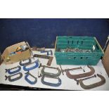 A COLLECTION OF TOOLS to include nine g-clamps mostly Record numbers 4,5,6,8 and 10 a large